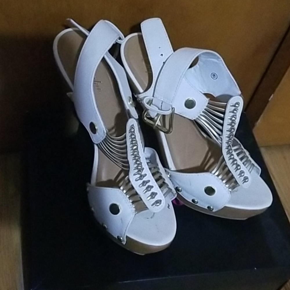 White and gold platform sandals